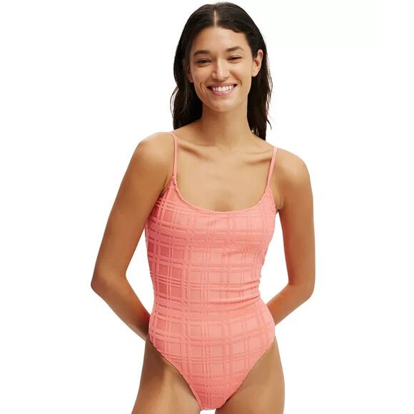 COTTON ON Women's Thin-Strap Low-Scoop One Piece Swimsuit, Pink, Size Xs 0326 - Picture 1 of 3